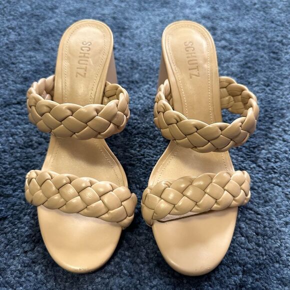 SCHUTZ 6,5 US/37 EU Elida leather block heel sandal in honey beige. - Picture 3 of 7